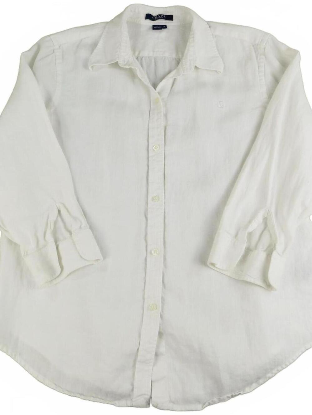 Chaps White 3/4 Sleeve Button-Up Shirt Women's Medium